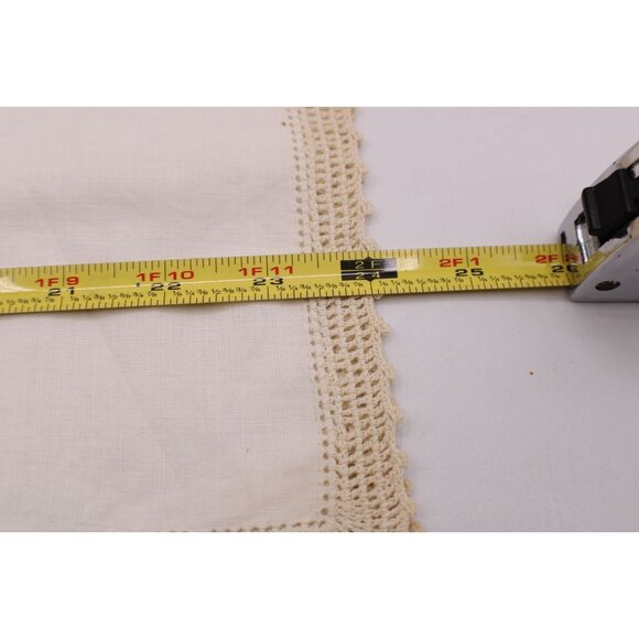 Vtg Handmade Embroidered Linen Table Runner Crochet Trim Floral Basket Design - Picture 9 of 12
